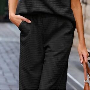 Boutique Textured Ankle Black Wide Leg Pant NWT